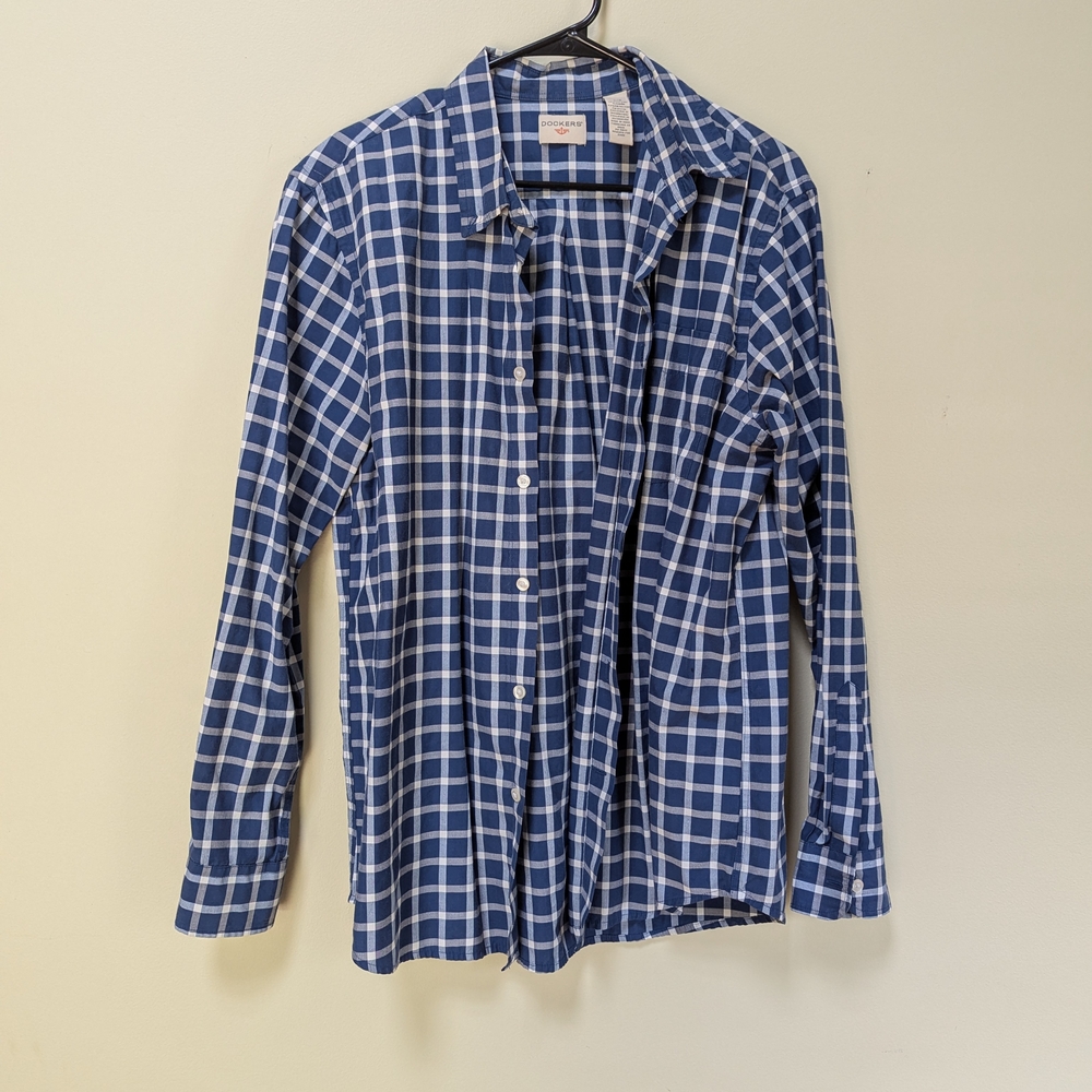 Dockers Blue Checkered Men's Button Down Shirt Size L